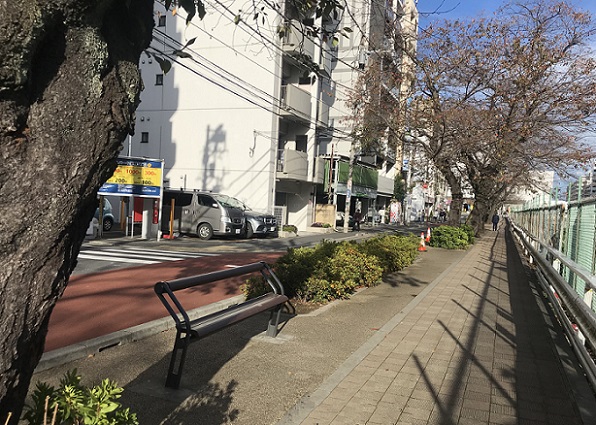 すがも桜並木通りのベンチ