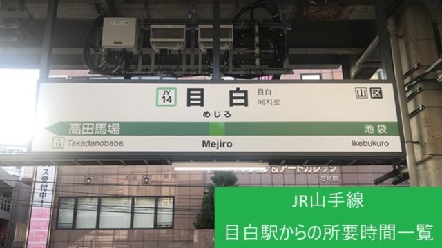 山手線の目白駅からの所要時間一覧