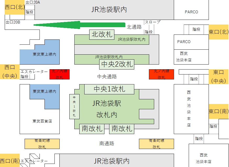 池袋駅の東口から西口への行き方